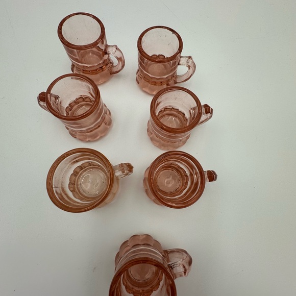 Vintage Pink Depression Glass Mini Beer Mug Shot Glass Lot of 7 - Picture 2 of 7